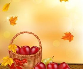 Fallen autumn leaves and apple vector