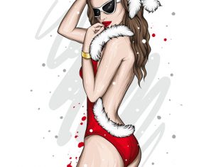 Fashion Christmas girl portrait vector