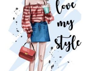 Fashion girl holding coffee vector