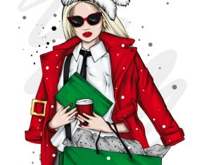 Fashionable Christmas girl vector