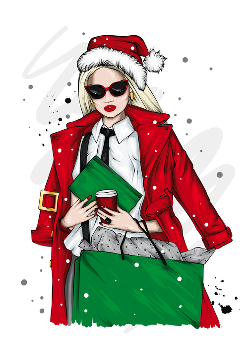 Fashionable Christmas girl vector