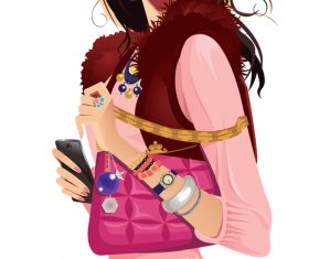 Fashionable girl in waistcoat with pink bag vector