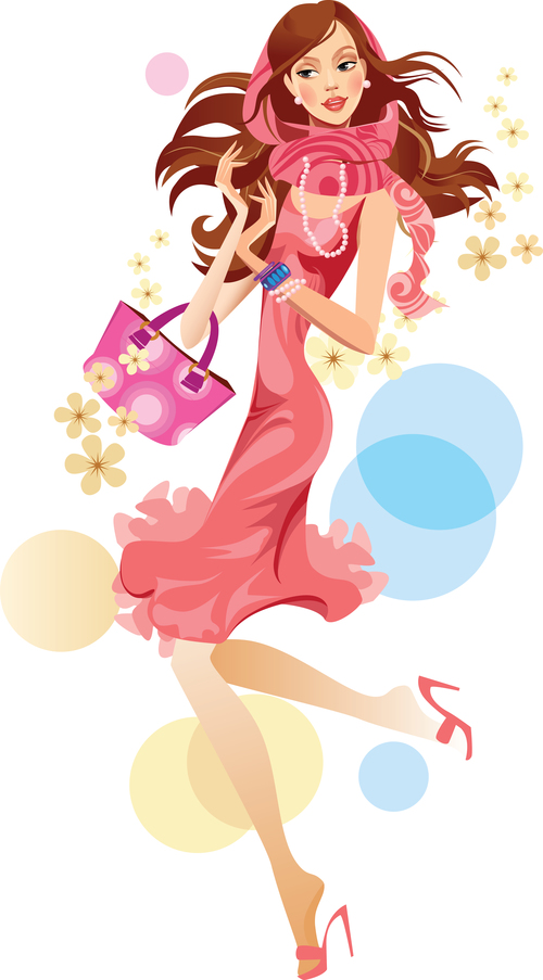 Fashionable woman vector in pink dress