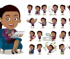 Female clerk in purple suit comic character vector