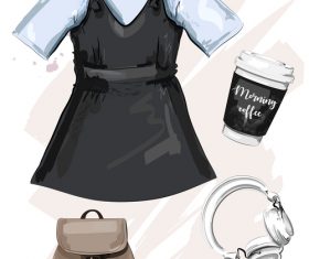 Female clothing collocation watercolor illustration vector