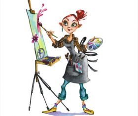 Female painter watercolor illustrations vector