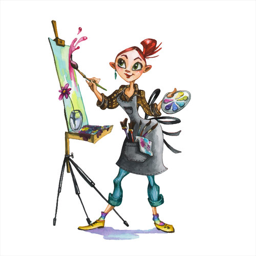 Female painter watercolor illustrations vector