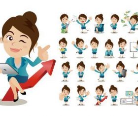 Female staff in different poses cartoon vector