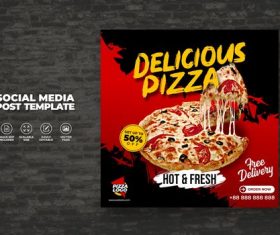 Food menu and delicious hot fresh pizza