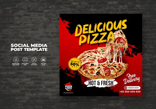 Food menu and delicious hot fresh pizza