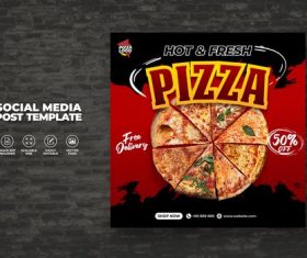 Food menu and delicious pizza restaurant for social media vector template