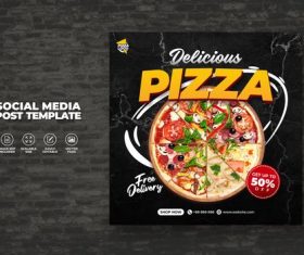Food restaurant menu and delicious pizza for social media vector template