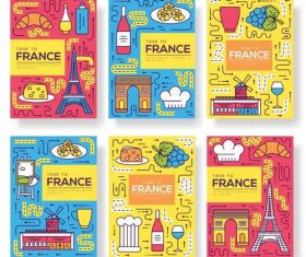 French cuisine and tourist attractions flyer vector