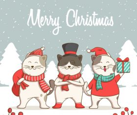 Fun Christmas illustrations of cute cats hand drawing vector