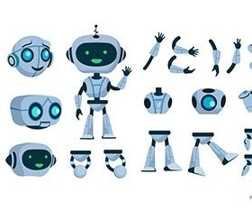 Futuristic robot constructor flat icon set