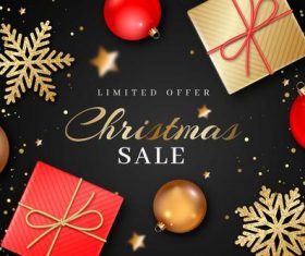 Gifts and snowflakes Christmas sale flyer vector
