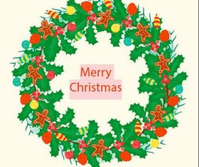 Gingerbread decorated Christmas wreath vector