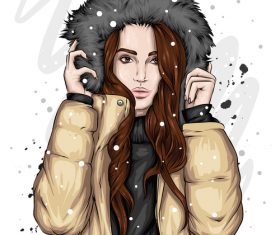 Girl in down jacket vector