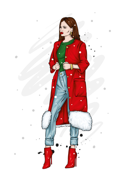 Girl in red coat vector