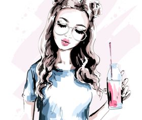 Girl watercolor illustration vector