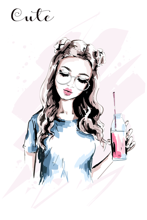 Girl watercolor illustration vector