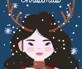 Girl with antlers ornaments vector