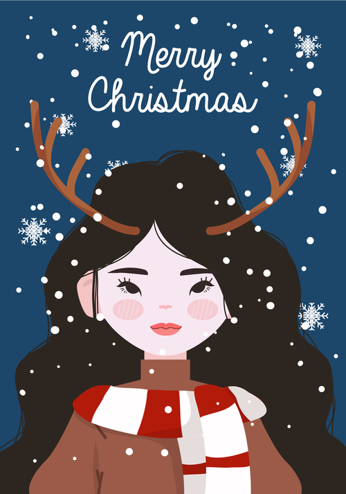 Girl with antlers ornaments vector
