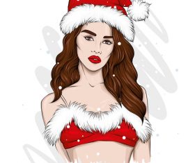 Girl with christmas hat vector
