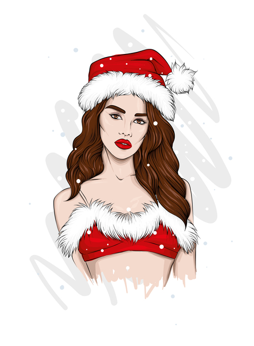 Girl with christmas hat vector