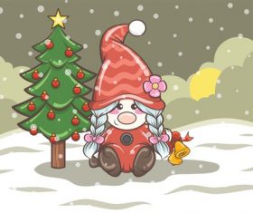 Gnome girl and Christmas tree vector