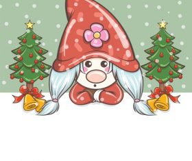 Gnome girl in the middle of two Christmas trees vector