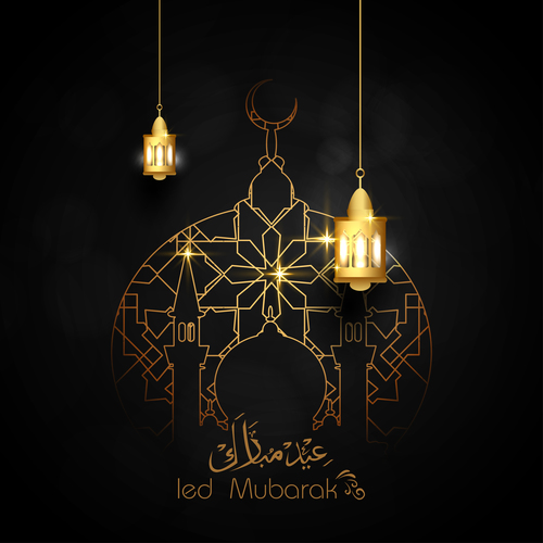 Golden decoration Eid mubarak greeting card vector
