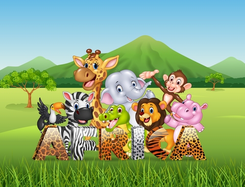 Grassland happy animals cartoon vector free download