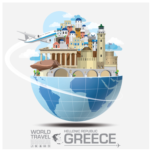 Greece famous tourist attractions concept vector