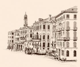 Hand drawn city buildings vector
