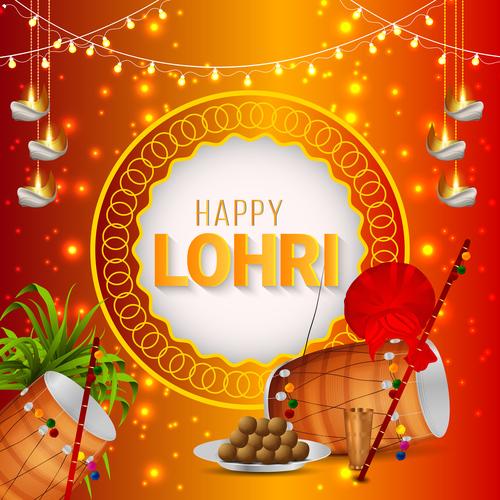Happy Lohri Indian festival greeting card vector