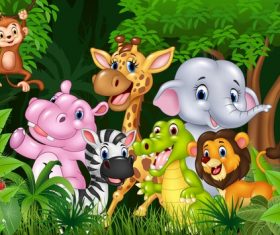 Happy animals in the forest cartoon vector