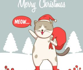 Happy cat christmas card vector