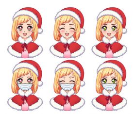 Happy little girl wearing mask emoticon vector