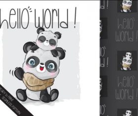 Happy panda mother and child cartoon seamless background vector