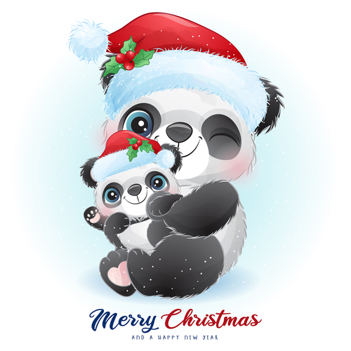 Happy panda mother and child cartoon vector
