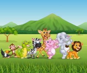 Harmony animals cartoon vector on the prairie