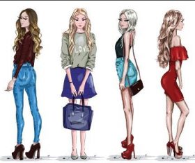 Hipster beautiful woman watercolor illustration vector