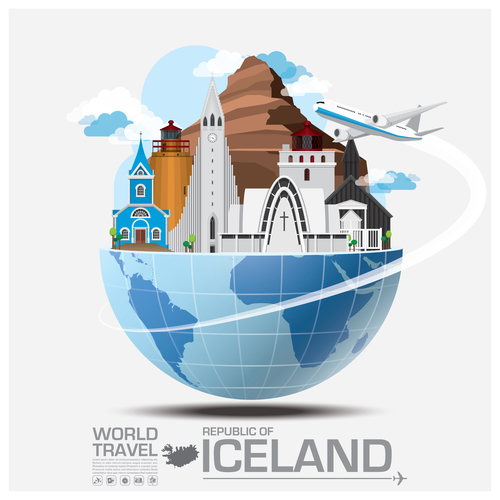 Iceland famous tourist attractions concept vector
