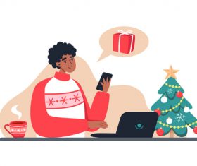 Illustration vector of boy shopping online