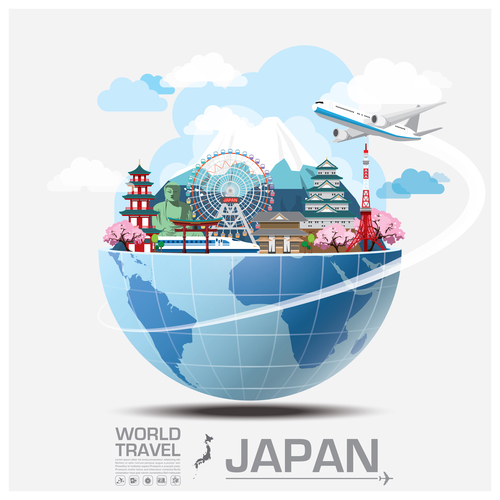 Japan famous tourist attractions concept vector