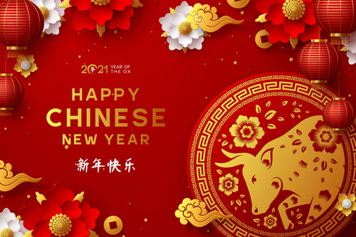 Joyous Chinese New Year Greeting Card Vector