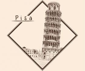 Leaning Tower of Pisa architectural sketch vector