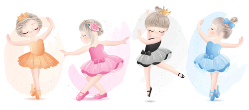 Little girl performing ballet watercolor illustration vector
