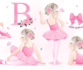 Little girl studying ballet watercolor illustration vector